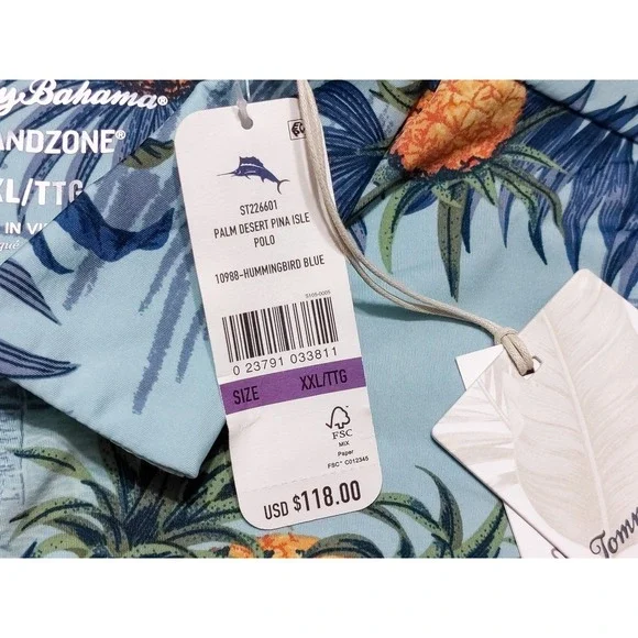 TOMMY BAHAMA Island Zone Polo Shirt brrr Palm Desert Hawaiian Floral XXL 2XL New